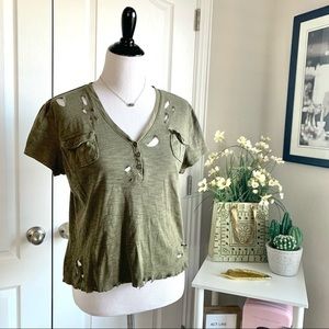Chaps Thrashed UpCycled  Crop Top